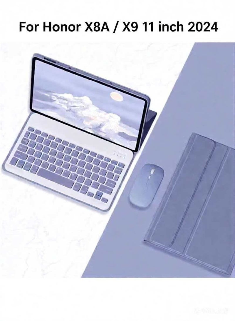 حافظة لوحة مفاتيح عربية وإنجليزية لهاتف Honor X8A /X9 مقاس 11 بوصة 2024 مع حامل قلم ولوحة مفاتيح لاسلكية قابلة للفصل وحافظة جلدية ذكية رفيعة للغاية مع ماوس - Image 1